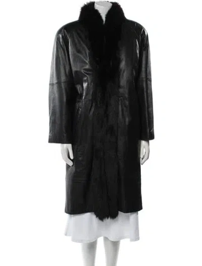 Pre-owned Vintage - Unbranded Leather Fur Coat In Black