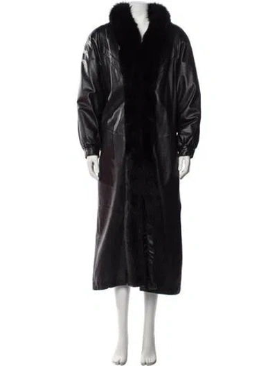 Pre-owned Vintage - Unbranded Leather Fur Coat In Black