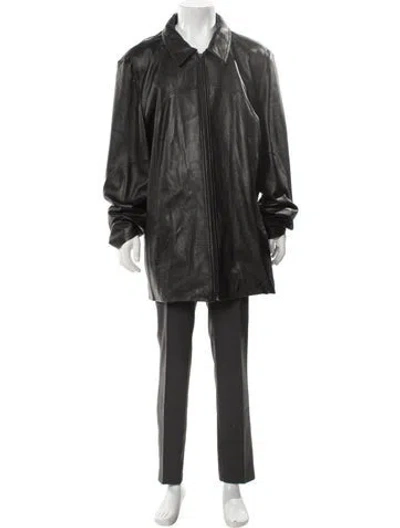 Pre-owned Vintage - Unbranded Leather Overcoat In Black