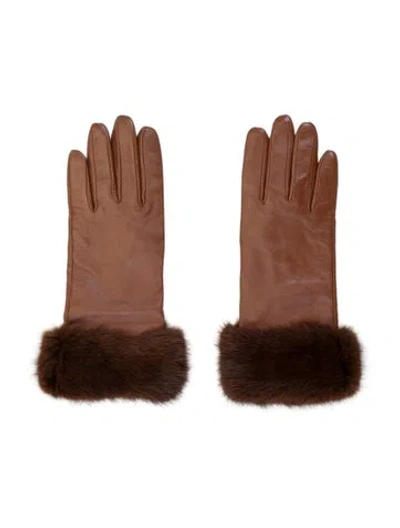 Pre-owned Vintage - Unbranded Leather Sable Fur Trim Gloves In Brown