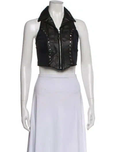 Pre-owned Vintage - Unbranded Leather Sleeveless Crop Top In Black