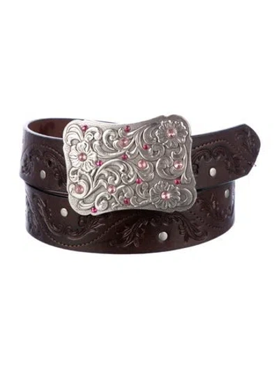 Pre-owned Vintage - Unbranded Leather Studded Accents Waist Belt In Brown