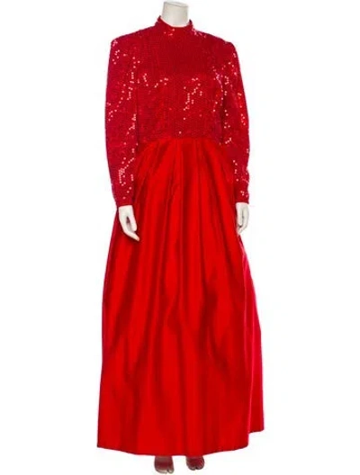 Pre-owned Vintage - Unbranded Mock Neck Long Dress In Red