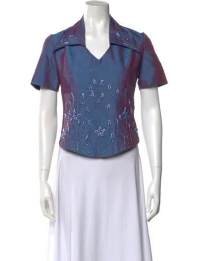 Pre-owned Vintage - Unbranded Nylon Floral Print Top In Blue