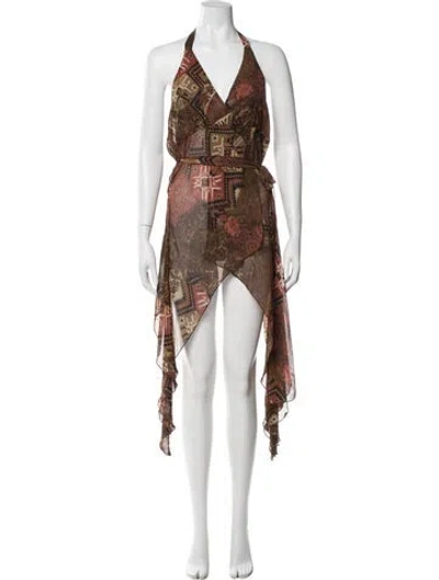 Pre-owned Vintage - Unbranded Paisley Print Mini Dress In Brown