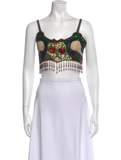 Pre-owned Vintage - Unbranded Patterned Scoop Neck Crop Top In Pink