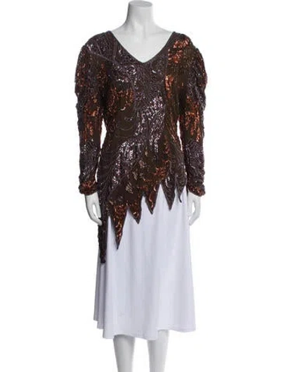 Pre-owned Vintage - Unbranded Patterned V-neck Tunic In Brown