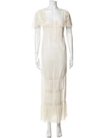 Pre-owned Vintage - Unbranded Polka Dot Print Long Dress In Neutral