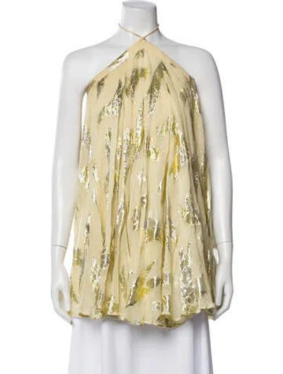 Pre-owned Vintage - Unbranded Printed Halterneck Top In Yellow