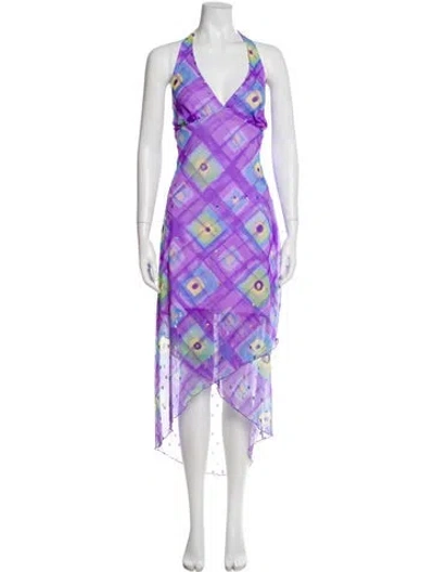 Pre-owned Vintage - Unbranded Printed Long Dress In Purple