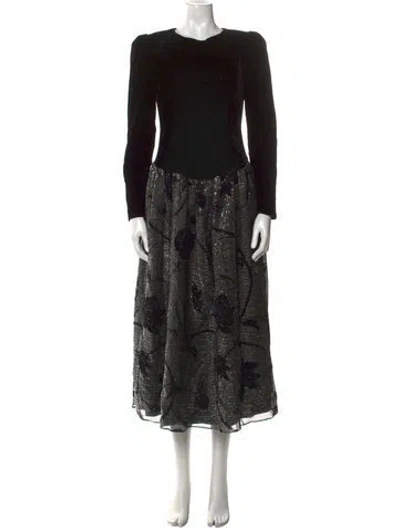 Pre-owned Vintage - Unbranded Printed Midi Length Dress In Black
