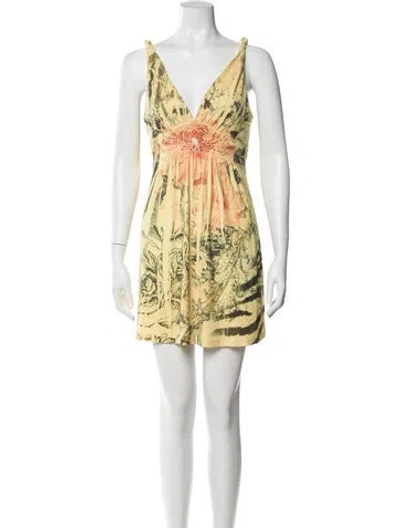Pre-owned Vintage - Unbranded Printed Mini Dress In Yellow