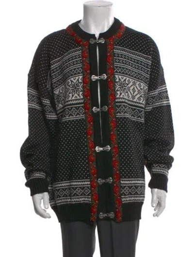 Pre-owned Vintage - Unbranded Printed Mock Neck Cardigan In Black