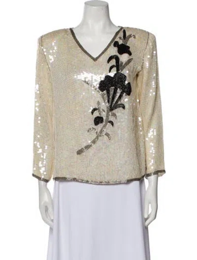 Pre-owned Vintage - Unbranded Printed V-neck Blouse In Neutral