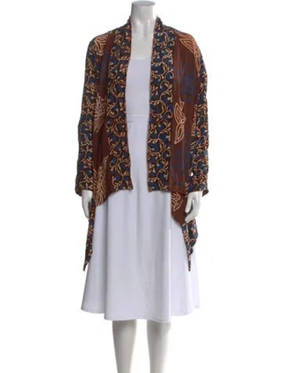 Pre-owned Vintage - Unbranded Silk Floral Print Top In Brown