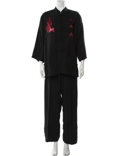 Pre-owned Vintage - Unbranded Silk Graphic Print Pant Set In Black