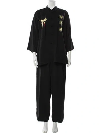 Pre-owned Vintage - Unbranded Silk Graphic Print Pant Set In Gray