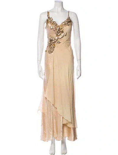 Pre-owned Vintage - Unbranded Silk Long Dress In Neutral
