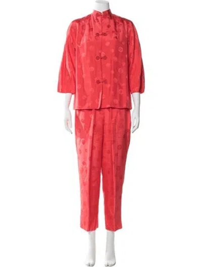 Pre-owned Vintage - Unbranded Silk Printed Pantsuit In Red