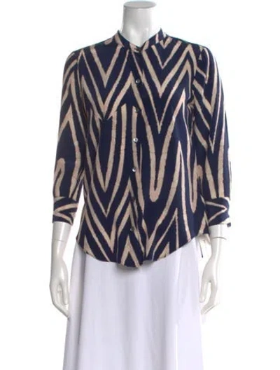 Pre-owned Vintage - Unbranded Silk Striped Blouse In Blue