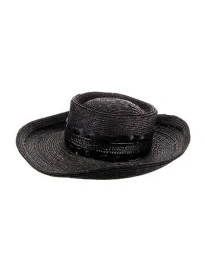 Pre-owned Vintage - Unbranded Solid Straw Hat In Black