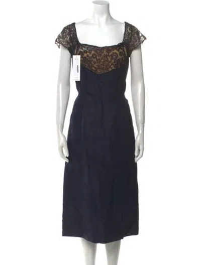 Pre-owned Vintage - Unbranded Square Neckline Midi Length Dress In Blue