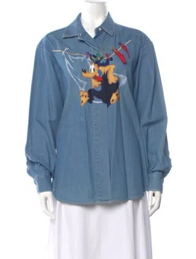 Pre-owned Vintage - Unbranded Vintage 1980's Button-up Top In Blue