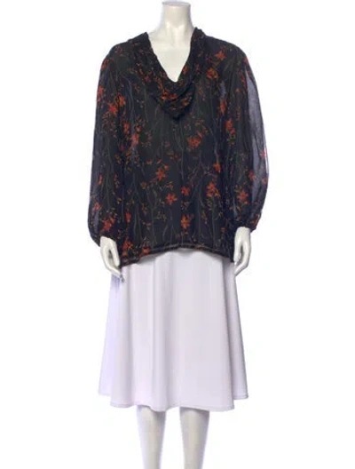 Pre-owned Vintage - Unbranded Vintage Floral Print Blouse In Black