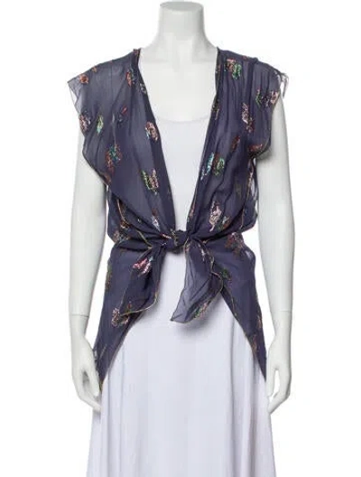 Pre-owned Vintage - Unbranded Vintage Floral Print Blouse In Purple