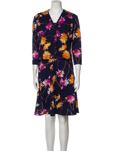 Pre-owned Vintage - Unbranded Vintage Floral Print Dress Set In Blue