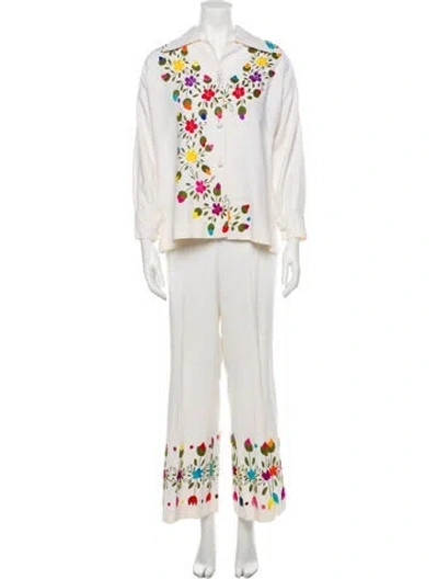 Pre-owned Vintage - Unbranded Vintage Floral Print Pant Set In Neutral