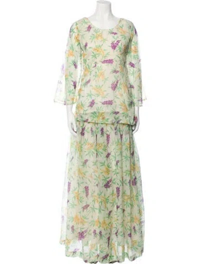 Pre-owned Vintage - Unbranded Vintage Floral Print Skirt Set In Green