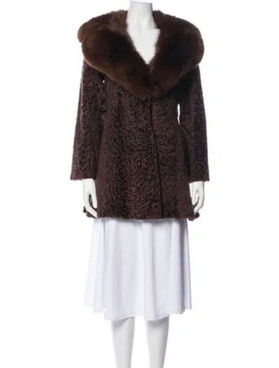 Pre-owned Vintage - Unbranded Vintage Fox Fur Trim Faux Fur Coat In Brown