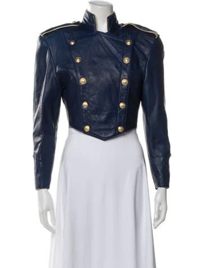 Pre-owned Vintage - Unbranded Vintage Leather Biker Jacket In Blue