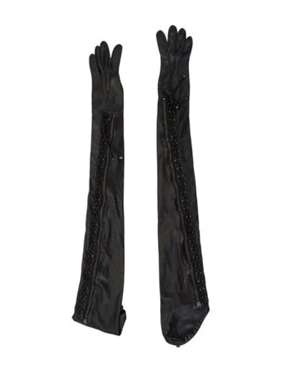 Pre-owned Vintage - Unbranded Vintage Leather Lace Gloves In Black
