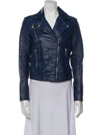 Pre-owned Vintage - Unbranded Vintage Leather Point Biker Jacket In Blue