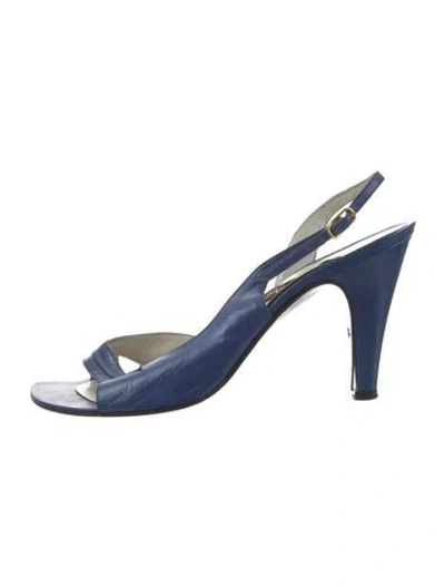 Pre-owned Vintage - Unbranded Vintage Leather Slingback Sandals In Blue