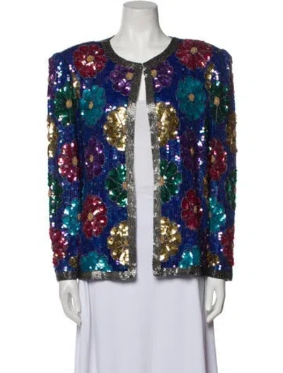 Pre-owned Vintage - Unbranded Vintage Patterned Evening Jacket In Blue