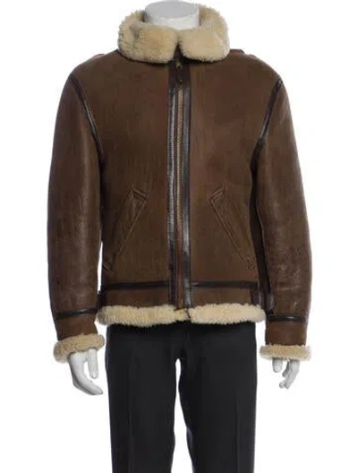 Pre-owned Vintage - Unbranded Vintage Shearling Moto Jacket In Brown