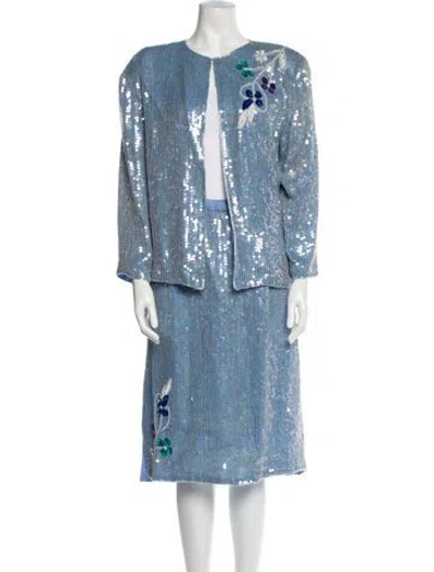 Pre-owned Vintage - Unbranded Vintage Silk Skirt Set In Blue