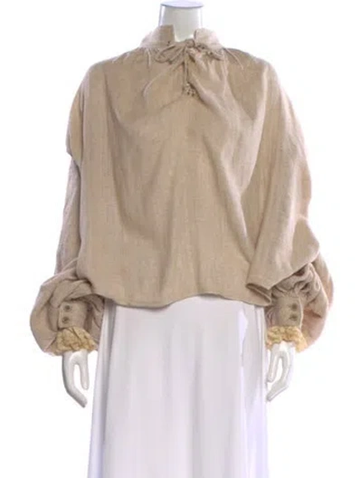 Pre-owned Vintage - Unbranded Vintage Tie Neck Blouse In Neutral