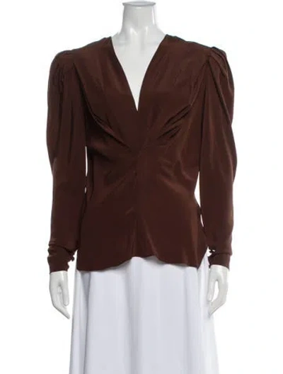 Pre-owned Vintage - Unbranded Vintage V-neck Blouse In Brown