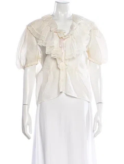 Pre-owned Vintage - Unbranded Vintage V-neck Blouse In Neutral