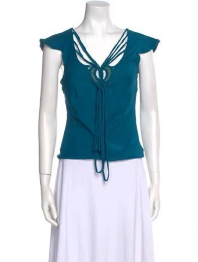 Pre-owned Vintage - Unbranded Vintage V-neck Top In Blue