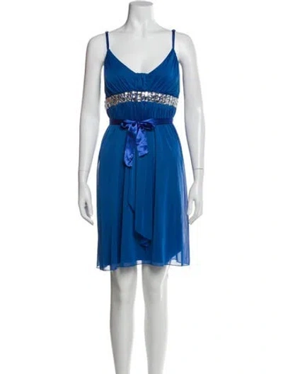 Pre-owned Vintage - Unbranded V-neck Knee-length Dress In Blue
