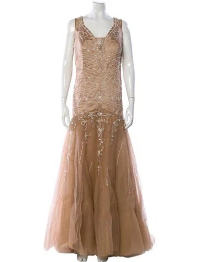 Pre-owned Vintage - Unbranded V-neck Knee-length Dress In Neutral