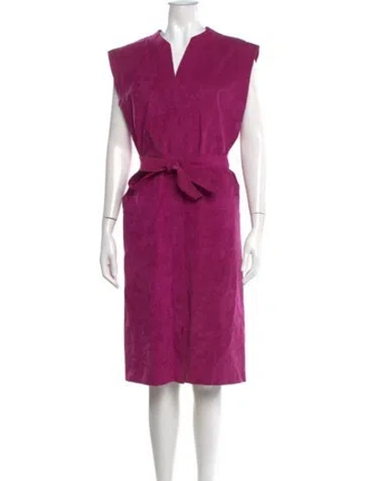 Pre-owned Vintage - Unbranded V-neck Knee-length Dress In Purple