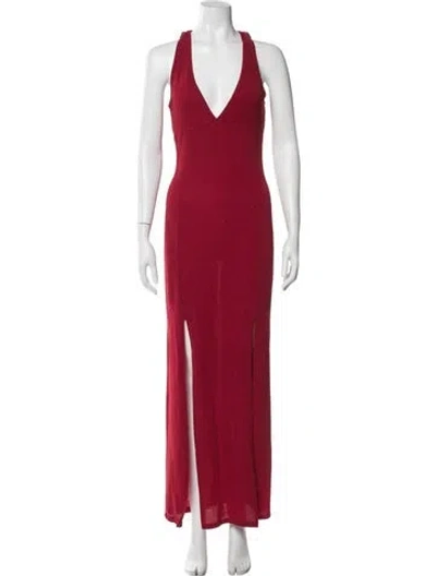 Pre-owned Vintage - Unbranded V-neck Long Dress In Red