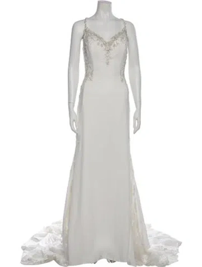 Pre-owned Vintage - Unbranded V-neck Long Dress In White
