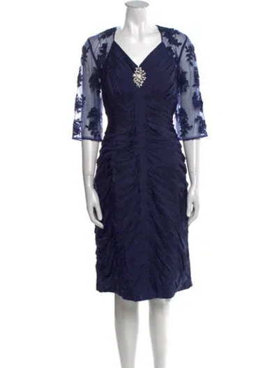 Pre-owned Vintage - Unbranded V-neck Midi Length Dress In Blue